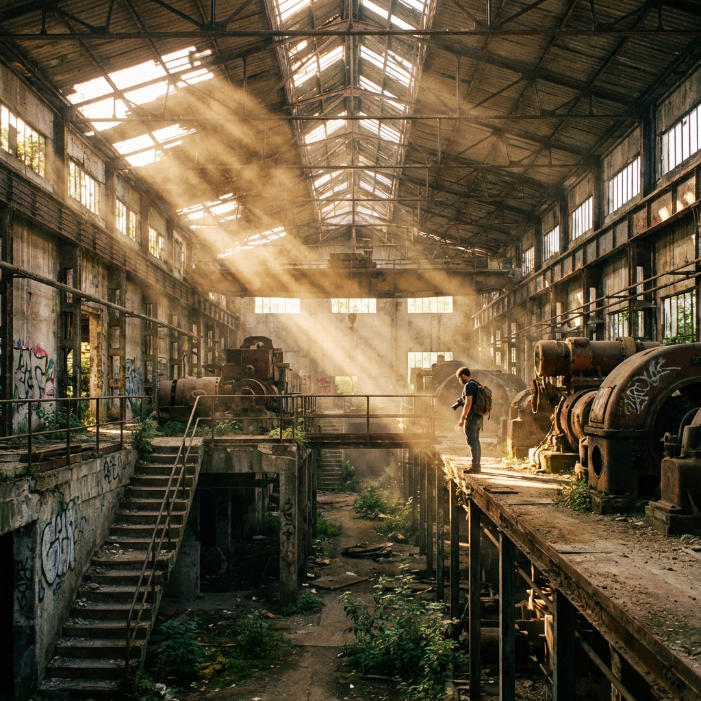 Urban exploration in an abandoned warehouse